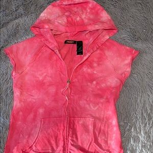 Large DKNY hooded jacket- Pink tie dye